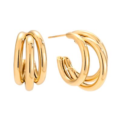 Brincos Argolas Triplas Modernas Banhado a Ouro