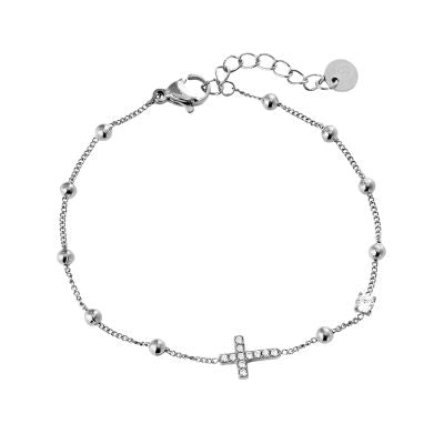 Pulseira de Cruz Cravejada Zircónias e Contas