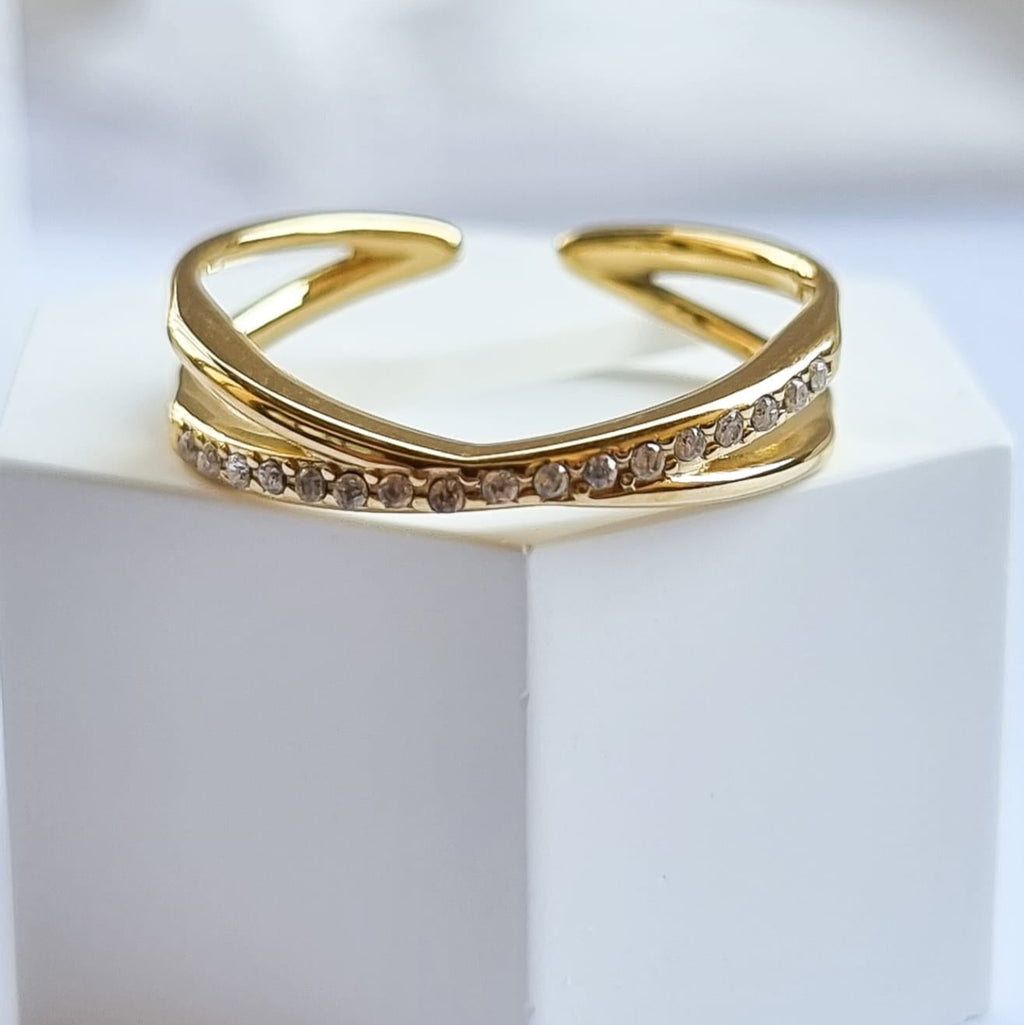 Anel Cruzado com Zircónias ajustável