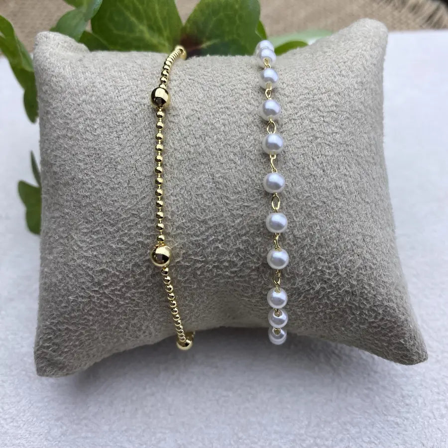 Pulseira Dourada com Bolinhas em Banho 18K