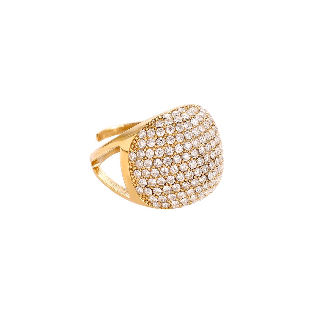 Anel Dourado Ajustável de Zircónias de Brilho Intenso