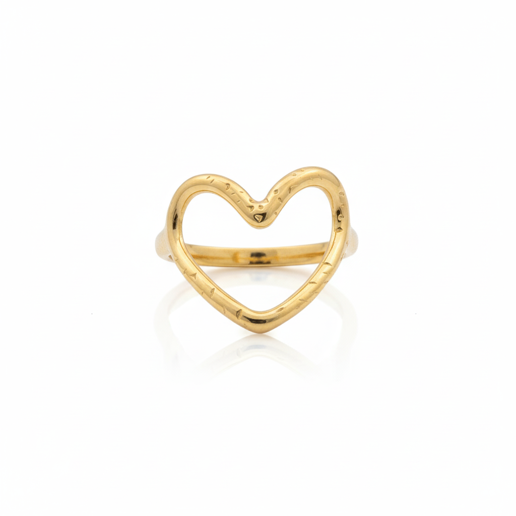 Anel Ajustável Dourado em forma de coração em Aço Inoxidável