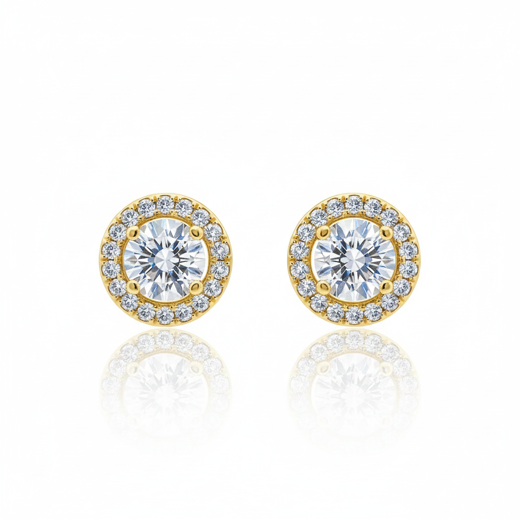 Brincos Redondos Dourados em Aço Inoxidável com Zircónia