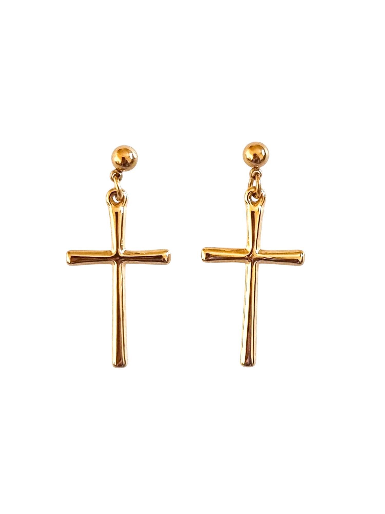Brincos Dourados em Aço Inoxidável com Pendente de Cruz