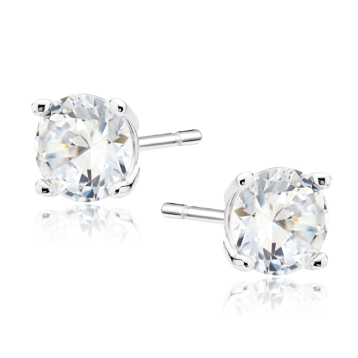 Brincos Prateados Pontos de Luz Zircónia Brilhante 6mm