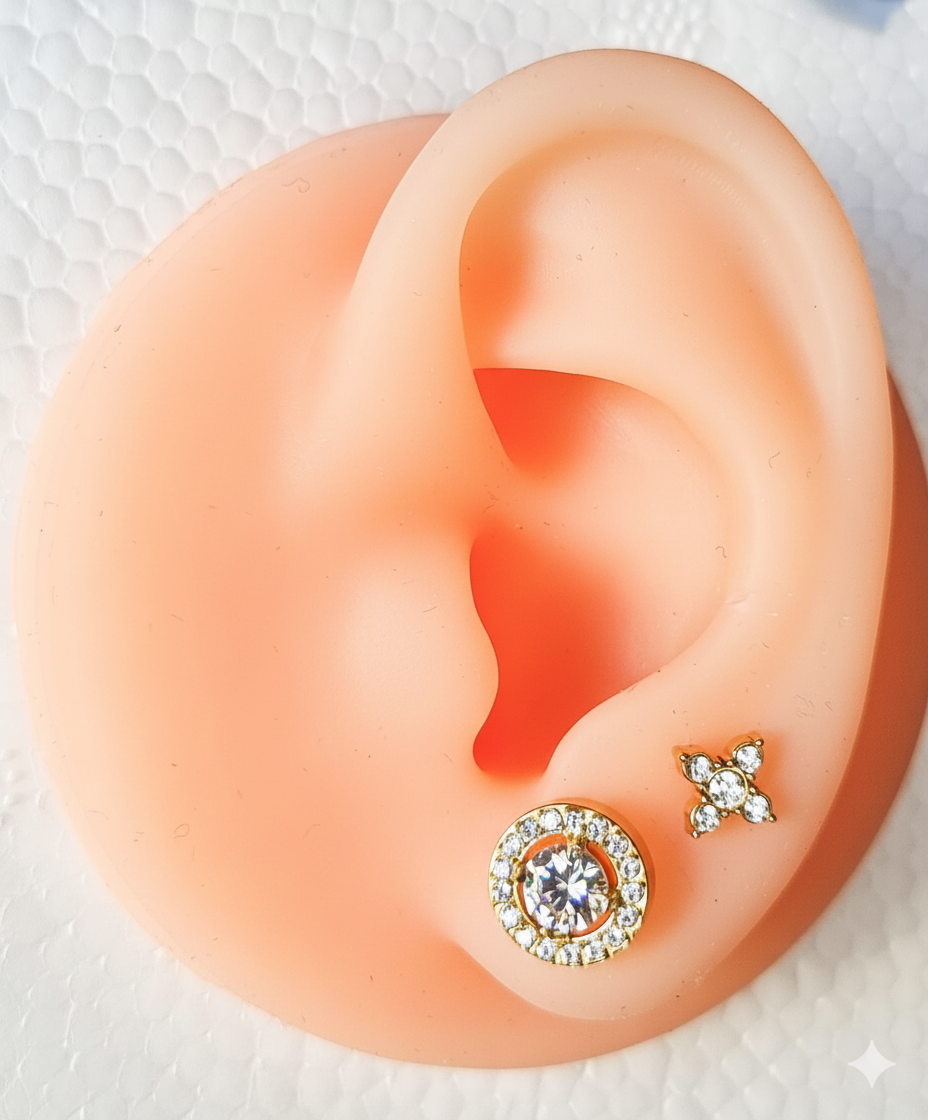 Brincos Redondos Dourados em Aço Inoxidável com Zircónia