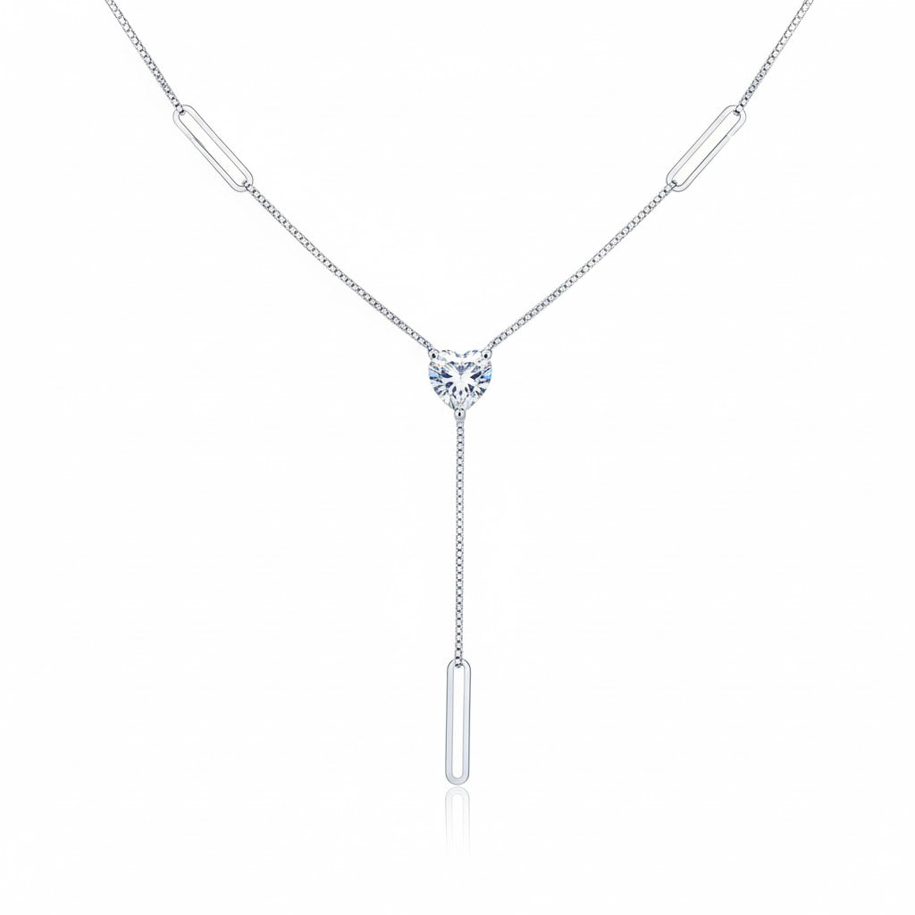 Colar Prata Corrente Veneziana Coração com Zircónia