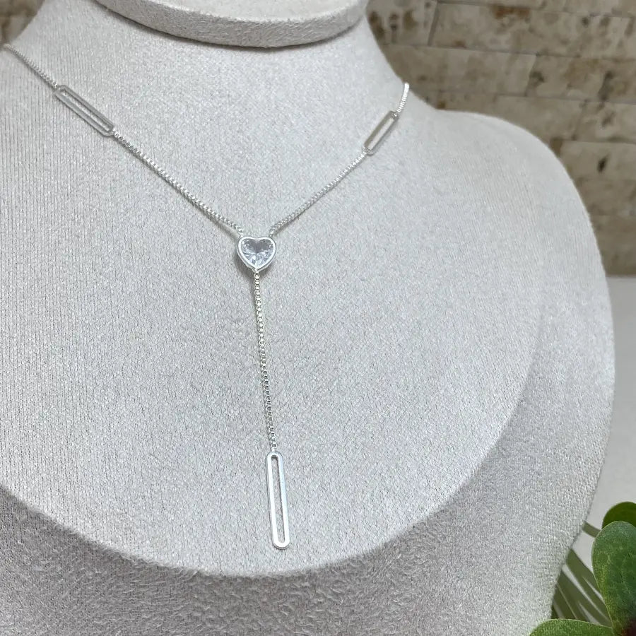 Colar Prata Corrente Veneziana Coração com Zircónia