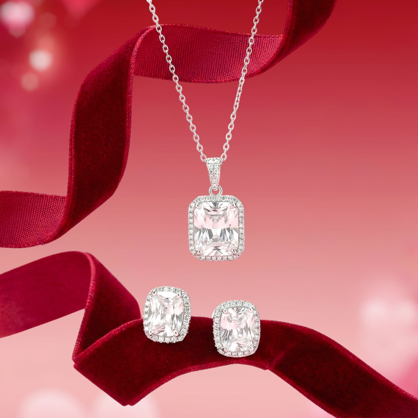 Conjunto Eclipse Particular Colar + brincos prata 925 com zircónia quadrada