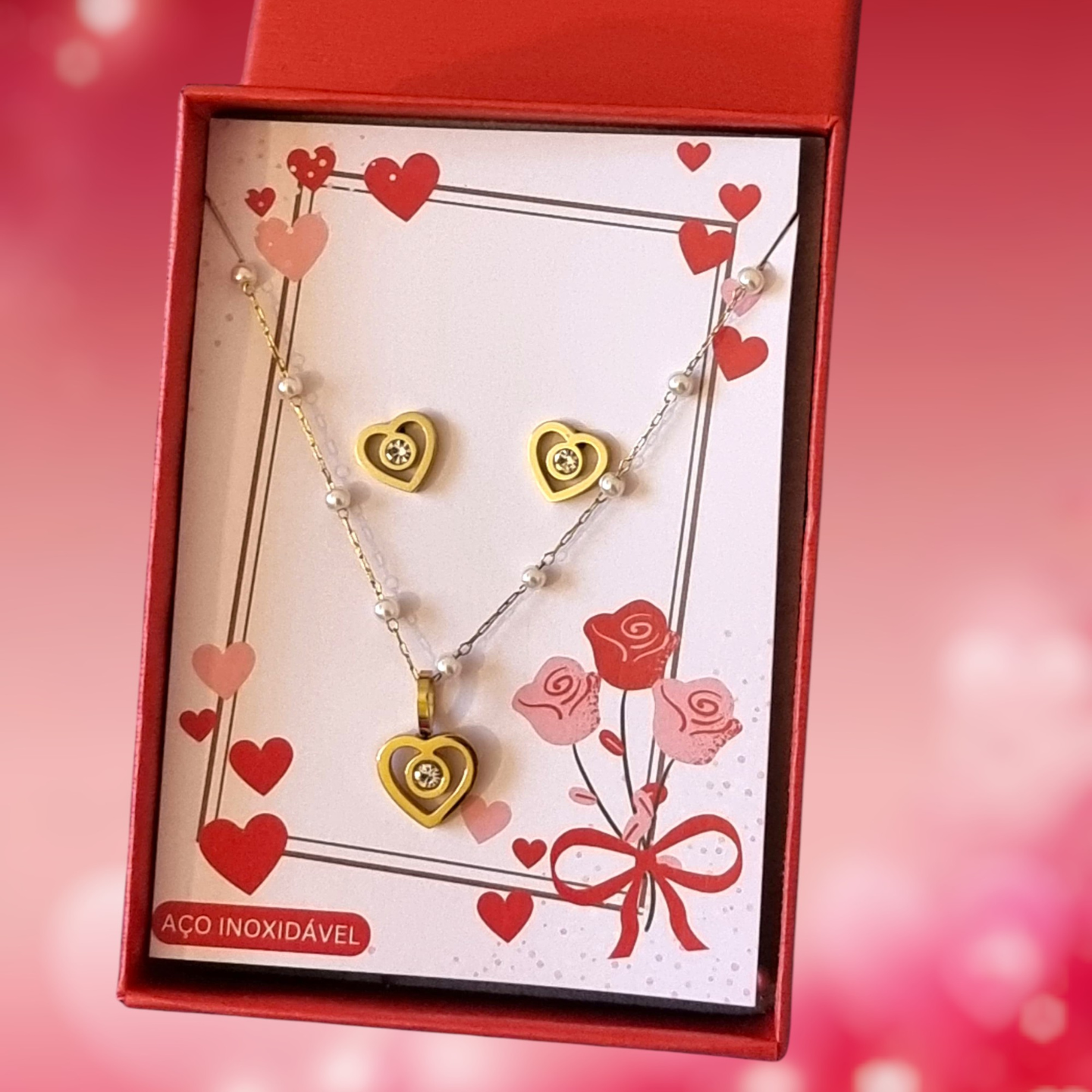 Conjunto Doce Amore Colar + brincos em aço