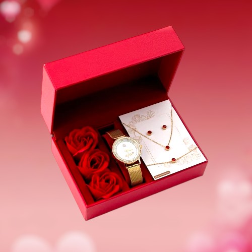 Conjunto Paixão Ardente Relógio, Pulseira, Colar e Brincos
