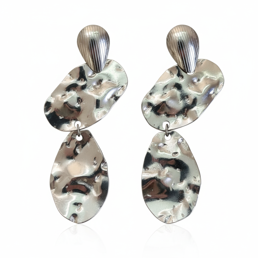 Brincos Pendentes Prateados Orgânicos em Aço Inoxidável