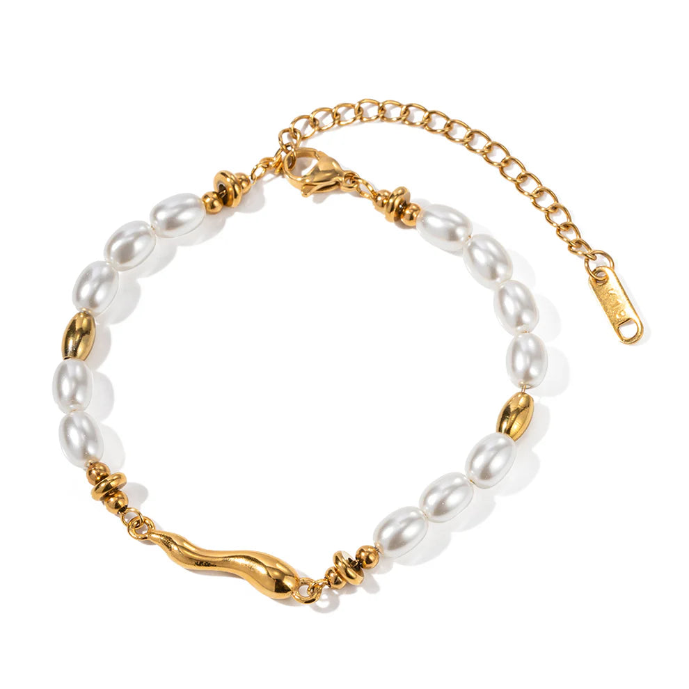 Pulseira de Pérolas Ovais e Elos
