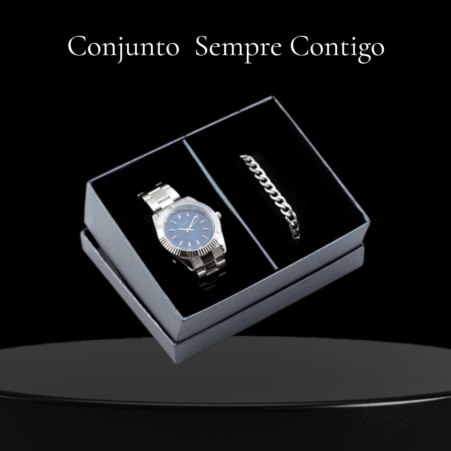 Conjunto  Sempre Contigo Relógio + Pulseira Masculino em aço