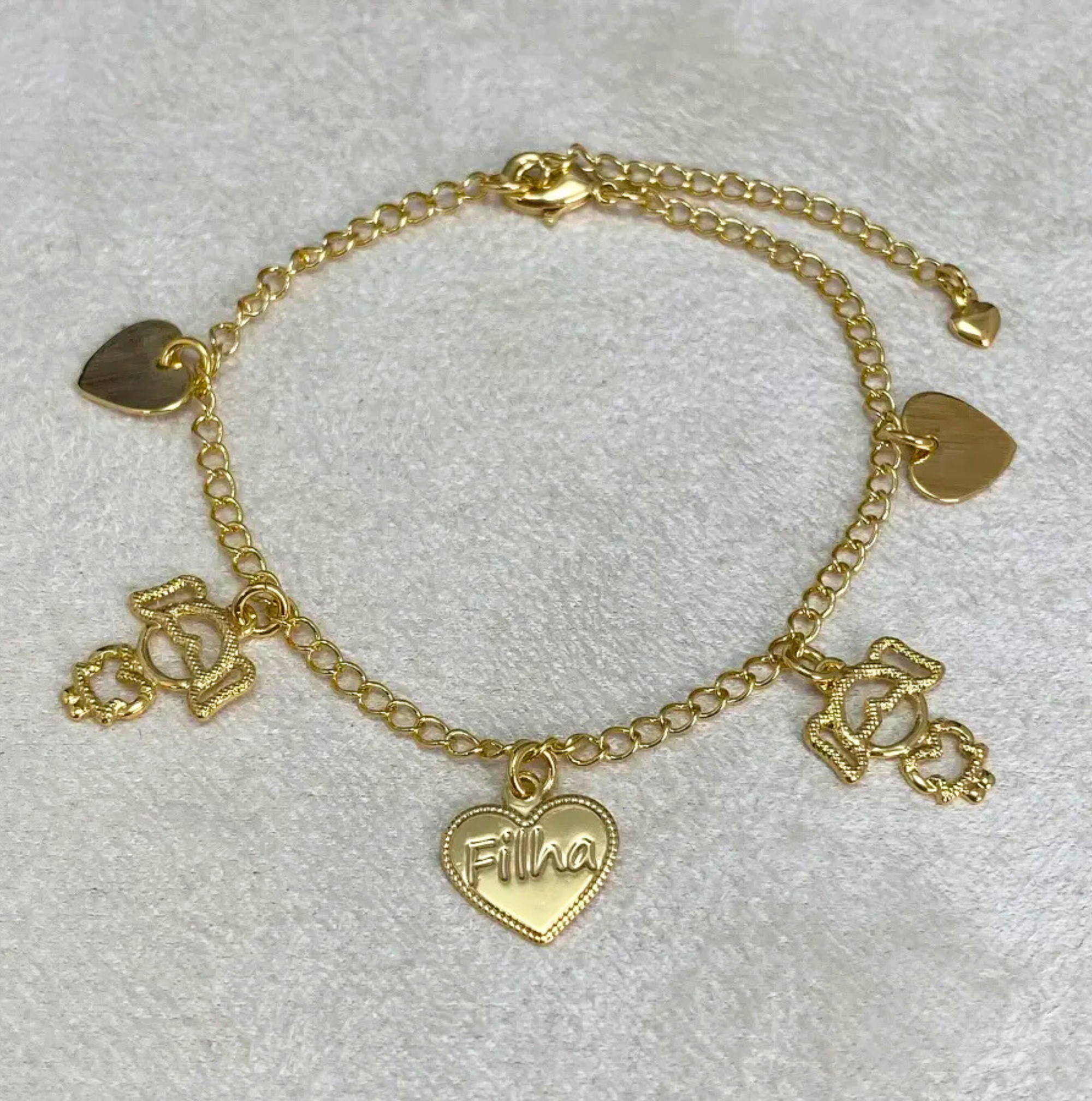 Pulseira 3 Corações 2 Meninas Banhadas a Ouro