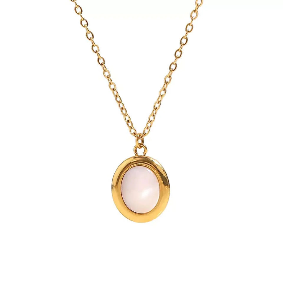 Colar com Pedra Oval Branca